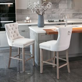 Contemporary Velvet Upholstered Barstools with Button Tufted Decoration and Wooden Legs, and Chrome Nailhead Trim, Leisure Style Bar Chairs,Bar s