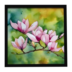 Mississippi Magnolia in Watercolor Framed Metal Print Bathroom, Kitchen, Office, Home Decor Wall Art Ready to Hang, Square, 8X8