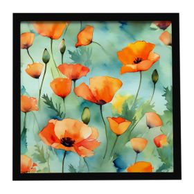 California California Poppies in Watercolor Framed Metal Print Bathroom, Kitchen, Office, Home Decor Wall Art Ready to Hang, Square, 8X8