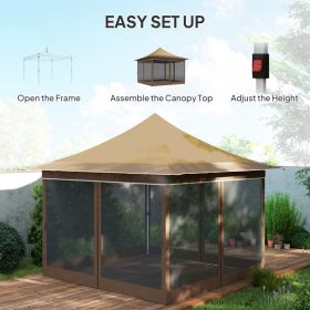 12 X 12 Ft. Canopy Tent With Mesh Netting, Up Tent With Carry Bag For Garden, Patio, Beige (Option: Beige)