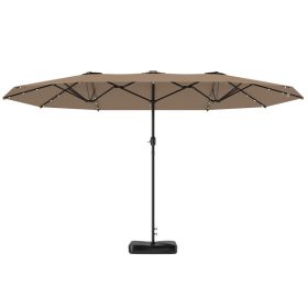 Garden Parasol 14.4 Ft. Double-Sided Sun Umbrella With Base, Patio Parasol With LED Solar Lights, Khaki (Option: Khaki)