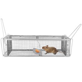 1Pc Dual Door Rat Trap Cage Humane Live Rodent Dense Mesh Trap Cage Zinc Electroplating Mice Mouse Control Bait Catch With 2 Detachable U Shaped (Option: Silver)