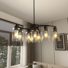 9-Light Black Modern Chandeliers For Dining Room, Adjustable Height Farmhouse Kitchen Island Lighting, Industrial Hanging Light Fixtures For Livi (Option: Black)
