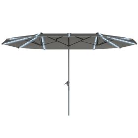 15ft Double-Sided Outdoor Umbrella With Solar Lights, Extra Large Aluminum Patio Umbrella With Crank, Dark Gray (Option: Gray)