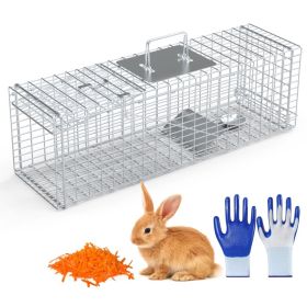 Live Animal Trap Cage For Spring Summer 27x7.5x8in Folding Catch And Release Steel Humane Cat Trap For Racoons Stray Cats Rabbits Beavers Hedgeho (Option: Silver)