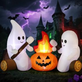 12FT Halloween Inflatables Decoration Giant Ghost With 3-Colored Flame Rotation LED Light Spooky Halloween Decorations Outdoor Blow Up Yard Decor (Option: GhostCampfire)