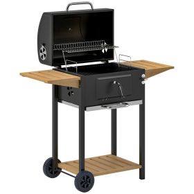 Charcoal BBQ Grill With 245 Sq. In. Cooking Area, Adjustable Charcoal Pan, 3 Shelves, Thermometer, Black (Option: Black)